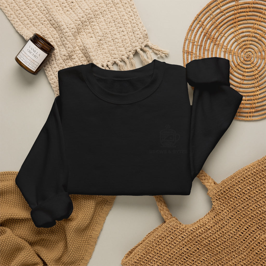Coffee & Cats Crewneck Sweatshirt — Brew & Purr Minimal Chest Logo