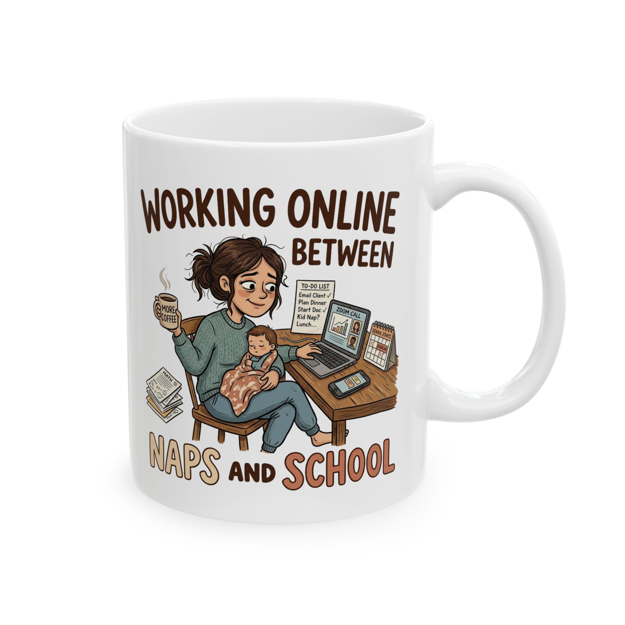 Mug — "Working From Home, Napping Between Online Classes" Ceramic Coffee Cup