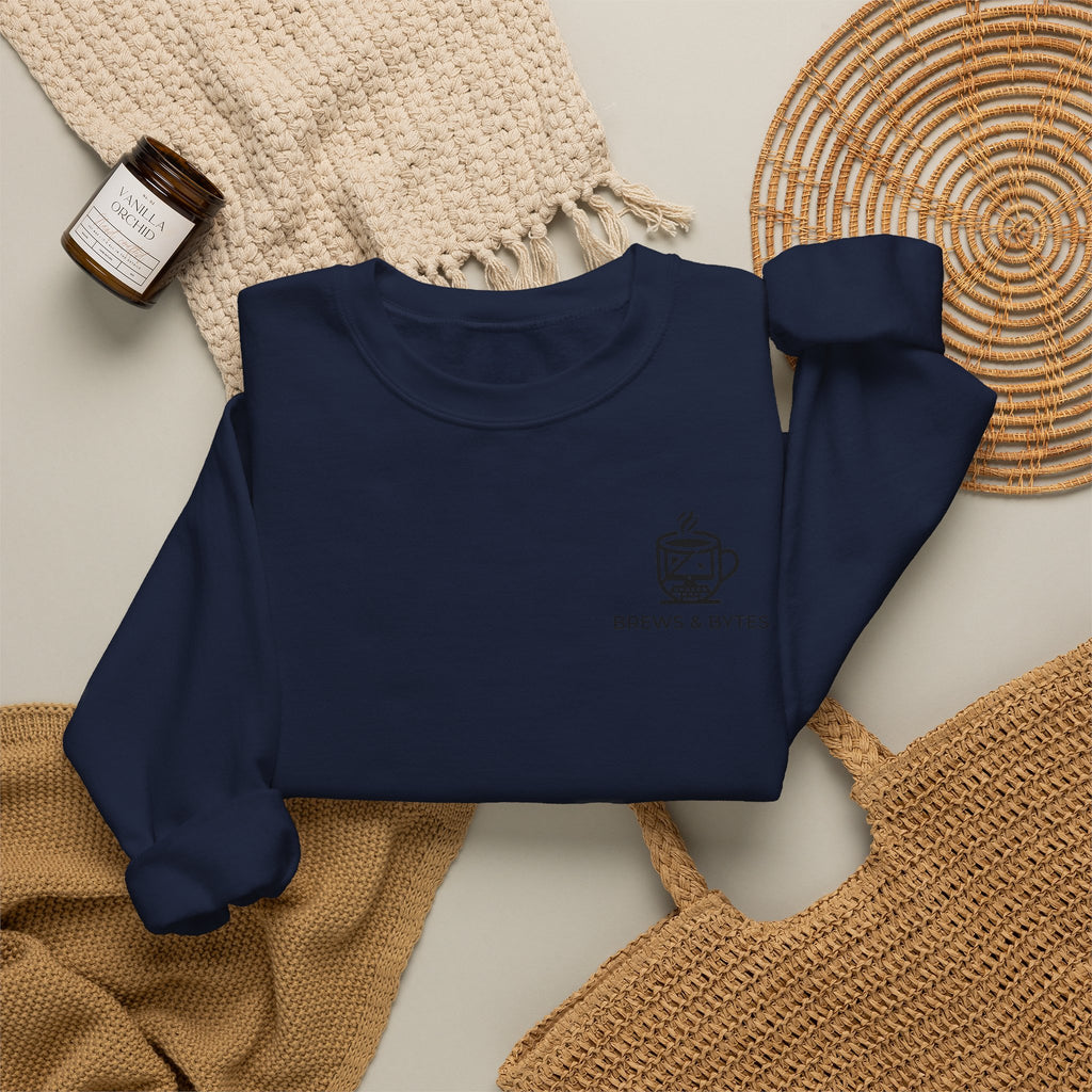 Coffee & Cats Crewneck Sweatshirt — Brew & Purr Minimal Chest Logo