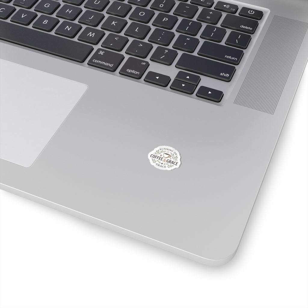 Coffee & Grace Kiss-Cut Sticker — 'Running on Coffee & Grace' Decorative Laptop Decal