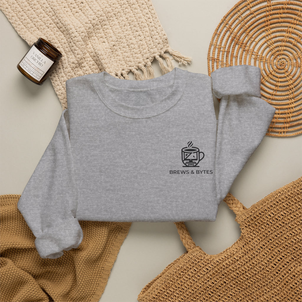 Coffee & Cats Crewneck Sweatshirt — Brew & Purr Minimal Chest Logo