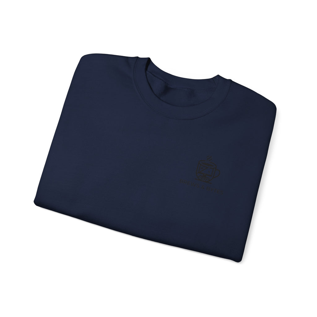 Coffee & Cats Crewneck Sweatshirt — Brew & Purr Minimal Chest Logo