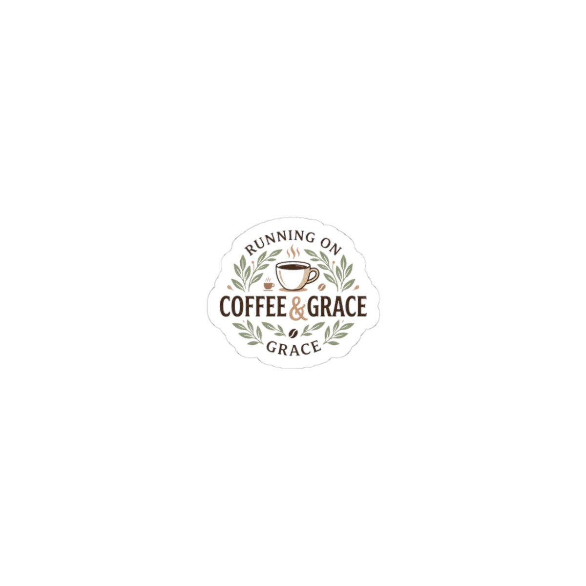 Coffee & Grace Kiss-Cut Sticker — 'Running on Coffee & Grace' Decorative Laptop Decal
