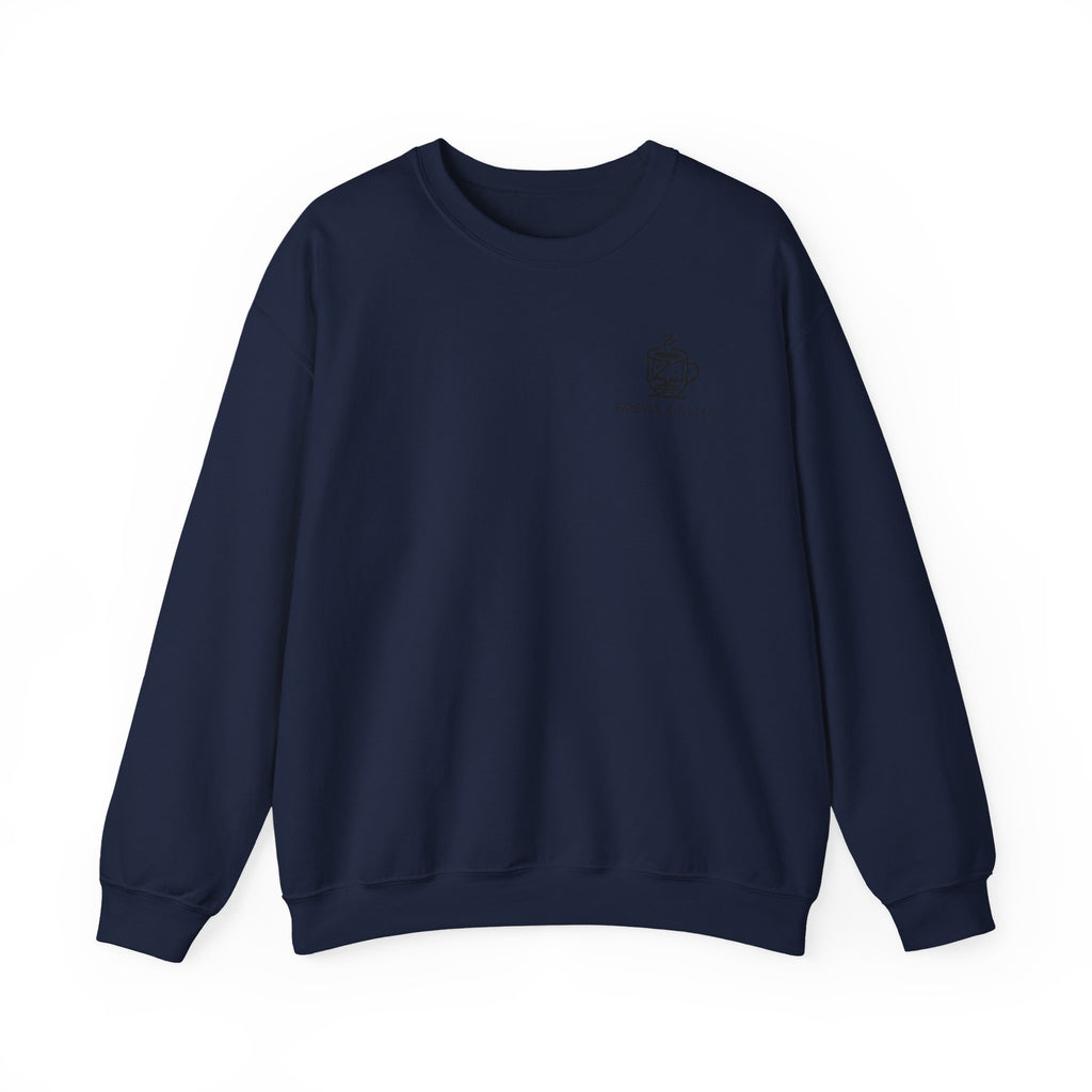 Coffee & Cats Crewneck Sweatshirt — Brew & Purr Minimal Chest Logo