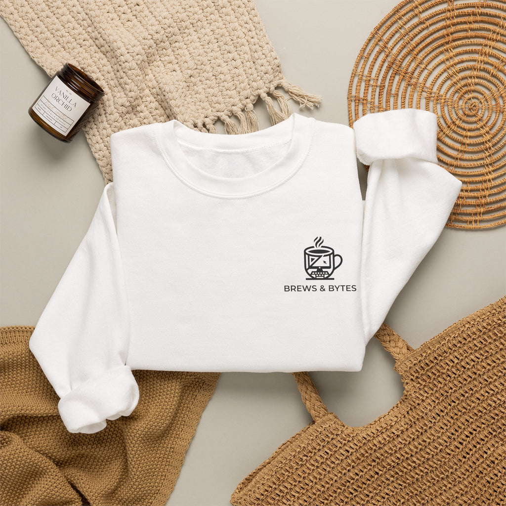 Coffee & Cats Crewneck Sweatshirt — Brew & Purr Minimal Chest Logo